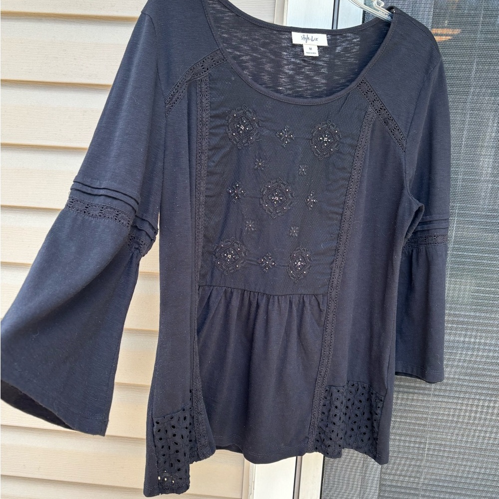 Style & Co. Black Embroidered Blouse
